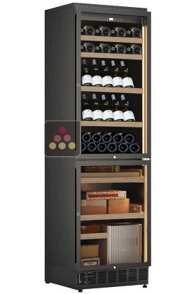 Built-in combination of a single temperature wine cabinet and cigar humidor
