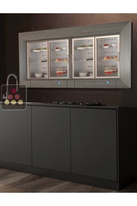 Built-in combination of 2 multi-temperature wine display cabinets - 36cm deep - Standing bottles - Flat frame