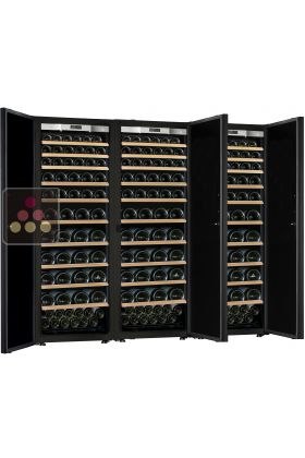 Combination of a 3 single temperature ageing or service wine cabinets - Sliding shelves - Special bottle sizes