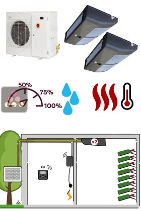 2 temperaturte air conditioner for natural wine cellar 5660W - Doble under-ceiling evaporators - Cold, humidifier and heating 