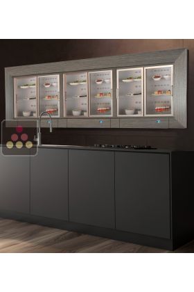 Built-in combination of 3 multi-temperature wine display cabinets - 36cm deep - Standing bottles - Flat frame