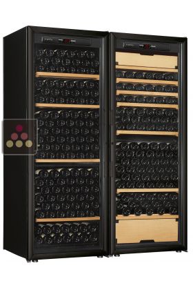 Combination of a single temperature wine cabinet and a multipurpose wine cabinet - Storage/sliding shelves