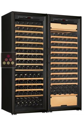 Combination of an ageing wine cabinet and a multipurpose wine cabinet - Sliding shelves