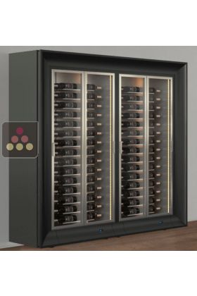 Combination of two professional multi-temperature wine display cabinets - Horizontal bottles - Curved frames