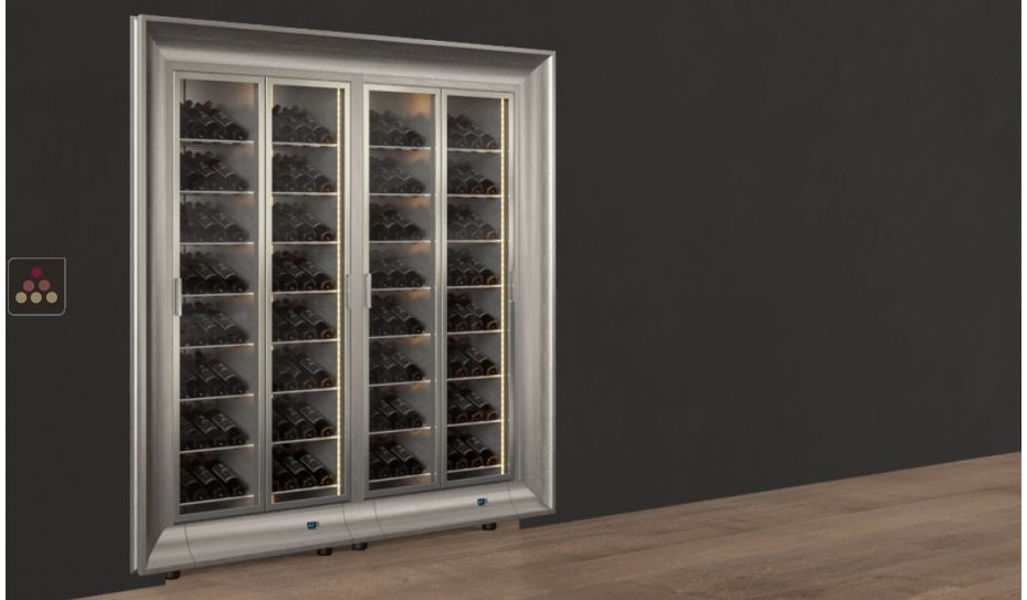 Built-in combination of two professional multi-temperature wine display cabinets - Inclined bottles - Curved frame