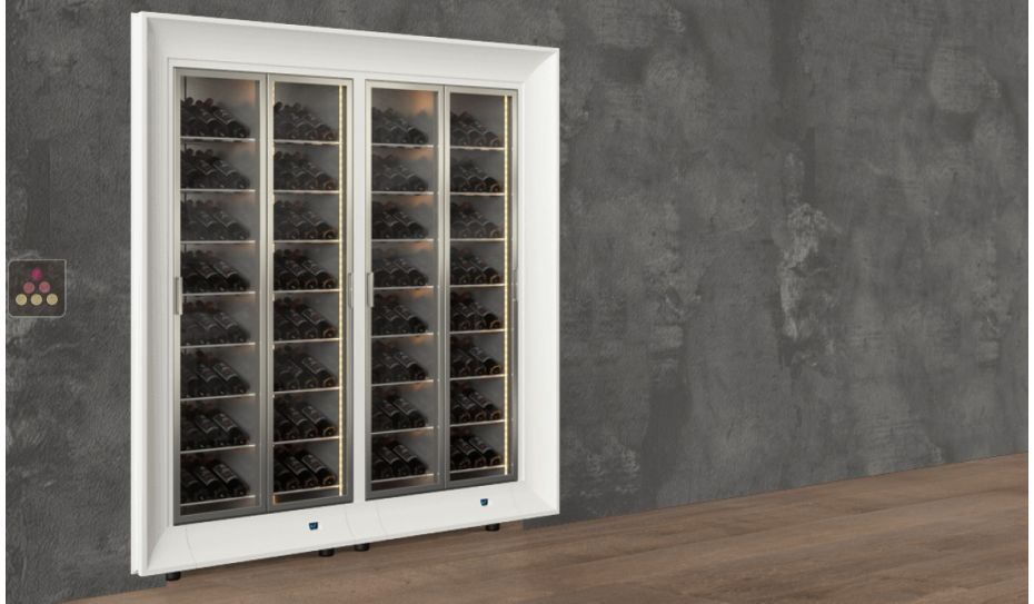 Built-in combination of two professional multi-temperature wine display cabinets - Inclined bottles - Curved frame