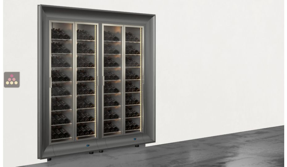 Built-in combination of two professional multi-temperature wine display cabinets - Inclined bottles - Curved frame