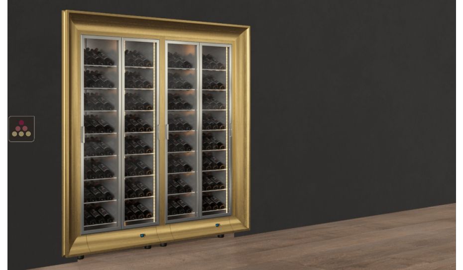 Built-in combination of two professional multi-temperature wine display cabinets - Inclined bottles - Curved frame