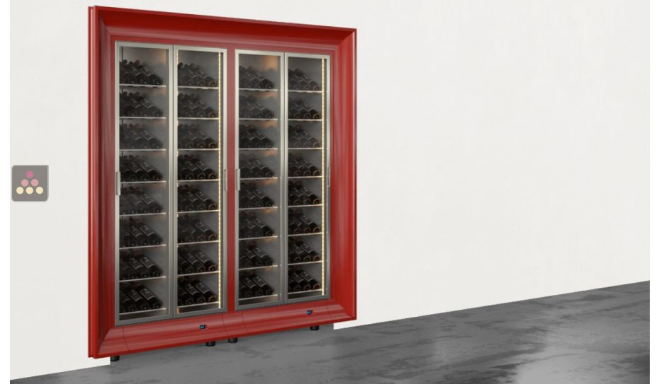 Built-in combination of two professional multi-temperature wine display cabinets - Inclined bottles - Curved frame