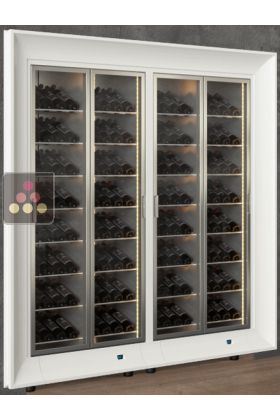 Built-in combination of two professional multi-temperature wine display cabinets - Inclined bottles - Curved frame