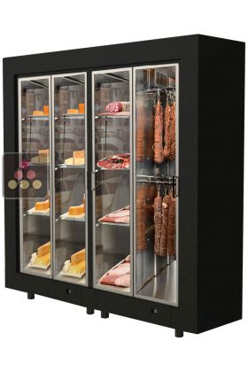 Freestanding combination of 2 modular cabinets for cheese and delicatessen storage