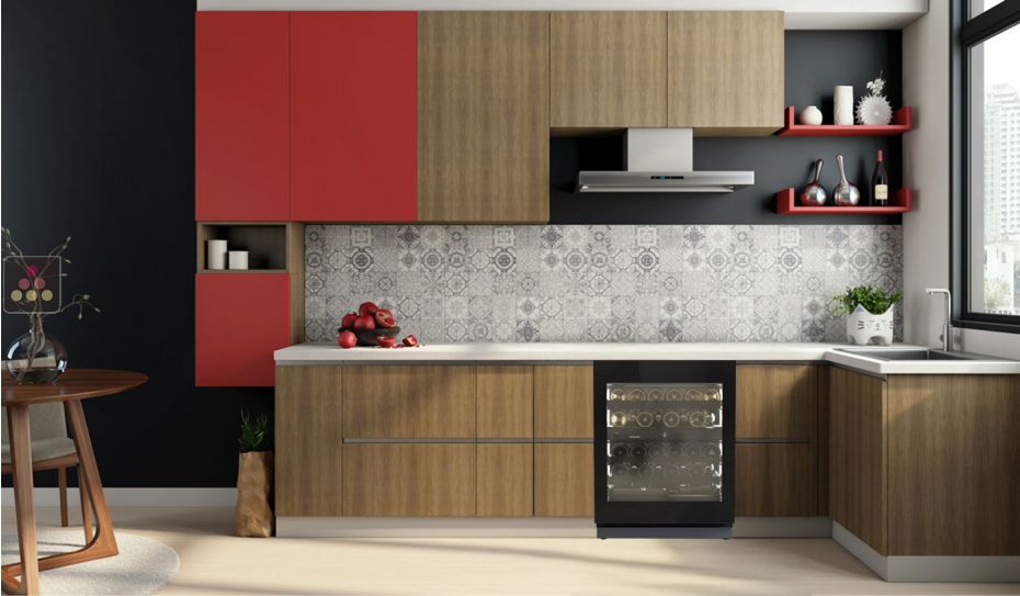 Dual temperature wine cabinet for storage and service - can be fitted
