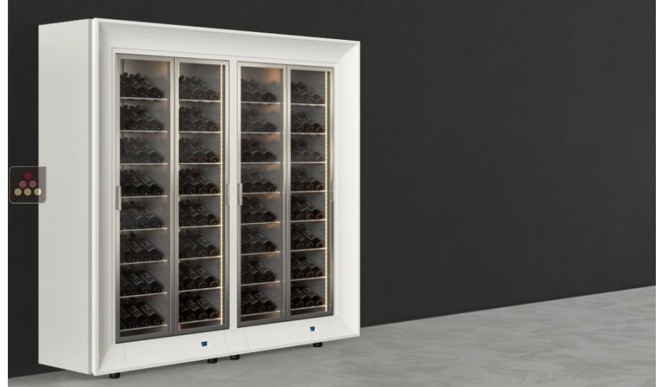 Freestanding combination of two professional multi-temperature wine display cabinets - Inclined bottles - Curved frame