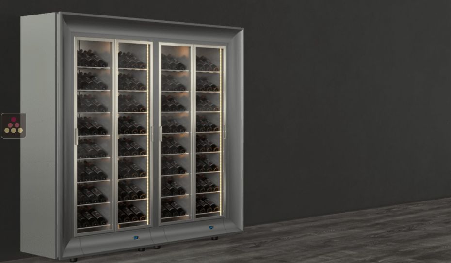 Freestanding combination of two professional multi-temperature wine display cabinets - Inclined bottles - Curved frame