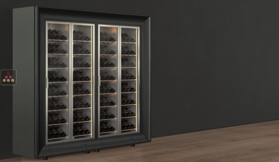 Freestanding combination of two professional multi-temperature wine display cabinets - Inclined bottles - Curved frame