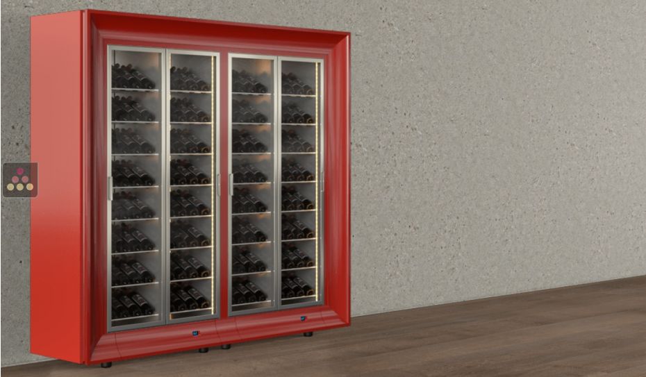 Freestanding combination of two professional multi-temperature wine display cabinets - Inclined bottles - Curved frame