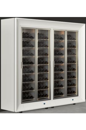 Freestanding combination of two professional multi-temperature wine display cabinets - Inclined bottles - Curved frame