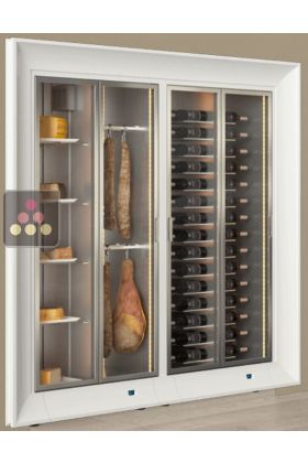 Built-in combination of 2 professional refrigerated display cabinets for wine, cheese and cured meat - Curved frame