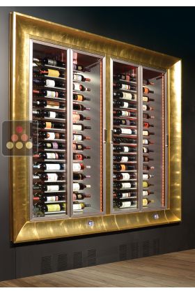 Built-in combination of two professional multi-temperature wine display cabinets - Horizontal bottles - Curved frame