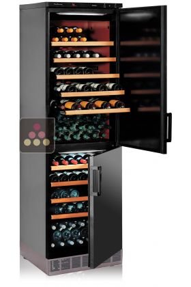 Built-in combination of 2 single-temperature wine cabinets for ageing or service