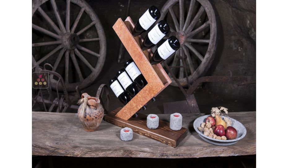 Stone and wood table bottle display unit