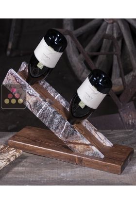 Stone and wood table bottle display unit