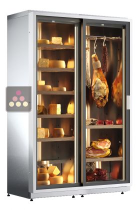 Freestanding combination of cheese and cured meat cabinets - Sliding doors - Stainless steel