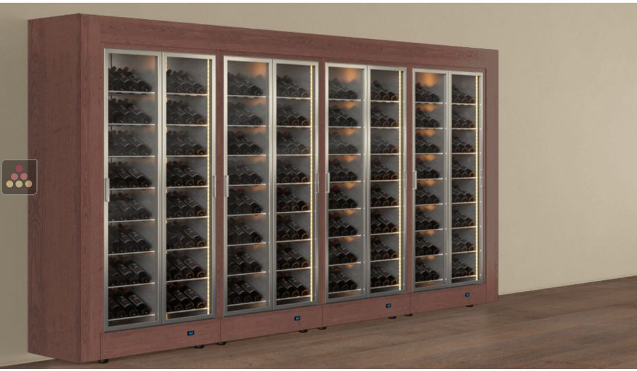 Freestanding combination of 4 professional multi-temperature wine display cabinets - Inclined bottles - Flat frame