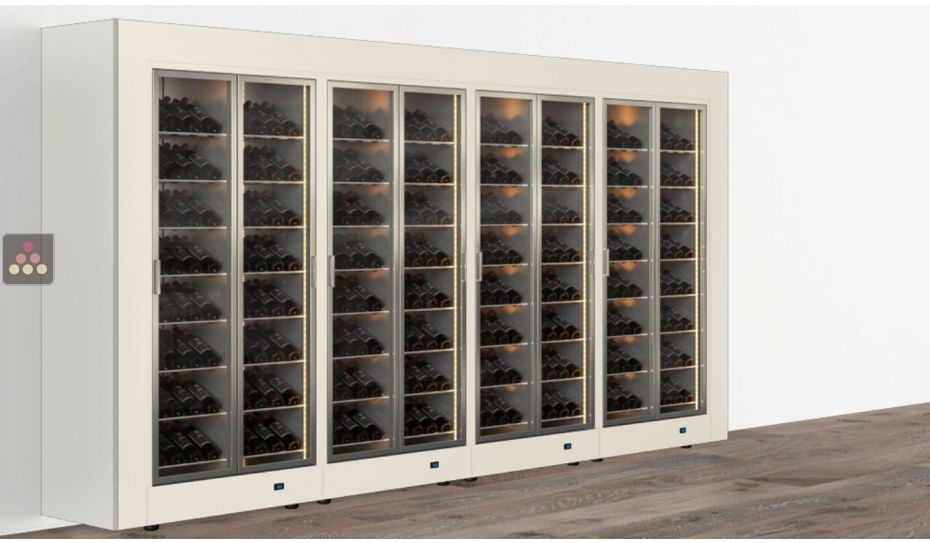 Freestanding combination of 4 professional multi-temperature wine display cabinets - Inclined bottles - Flat frame