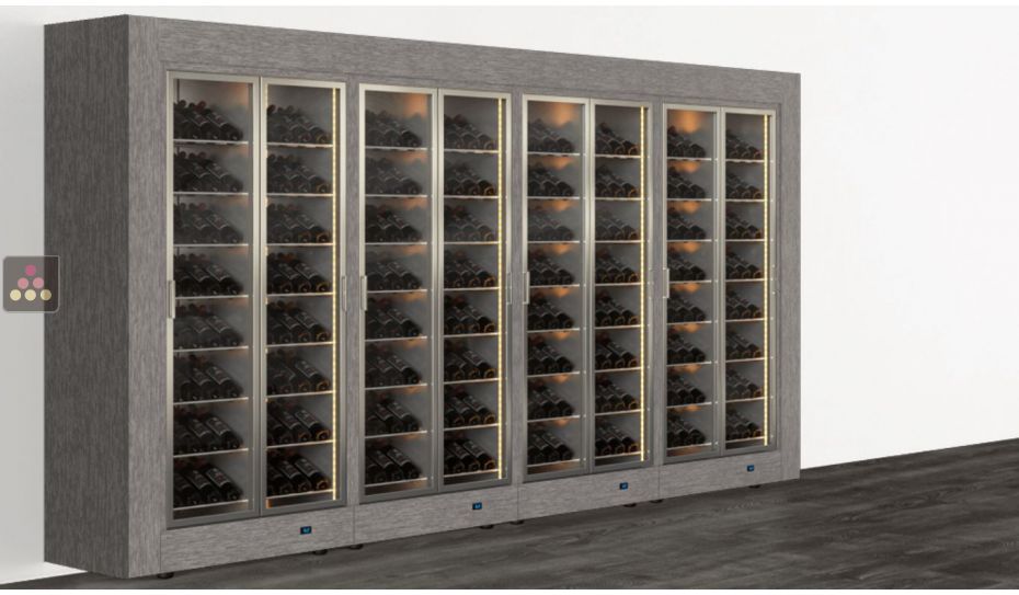 Freestanding combination of 4 professional multi-temperature wine display cabinets - Inclined bottles - Flat frame