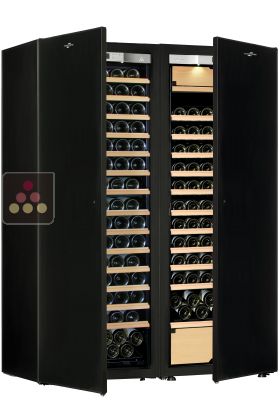 Combination of a single temperature wine cabinet and a 3 temperatures multipurpose wine cabinet - Sliding shelves