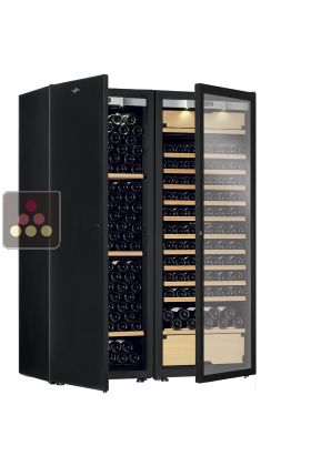Combination of a single temperature wine cabinet and a 3 temperatures multipurpose wine cabinet