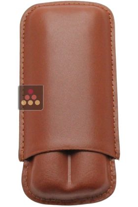 Brown leather cigar case for 2 cigars