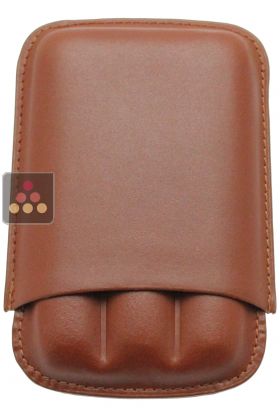 Brown leather cigar case for 3 cigars