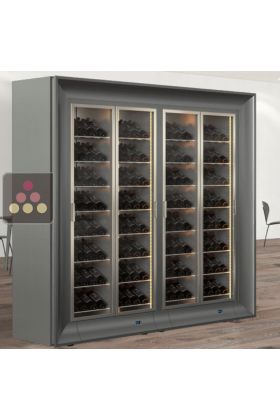 Combination of two professional multi-temperature wine display cabinets for central installation - Inclined bottles - Curved frames