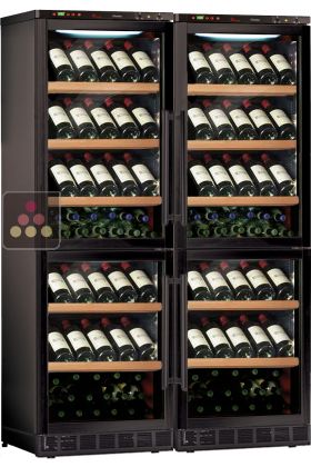 Built-in combination of 4 single-temperature wine cabinets for service or storage
