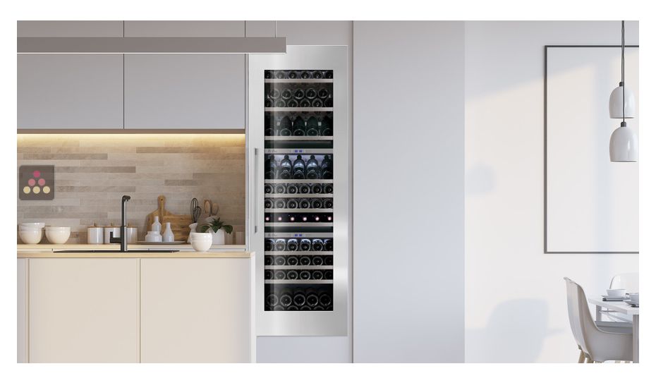 Triple temperature built in wine cabinet for storage and service