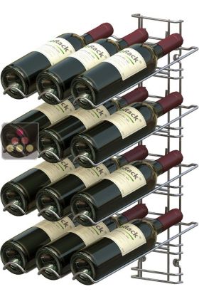 Black wall rack for 12 x 75cl bottles - Sloping bottles