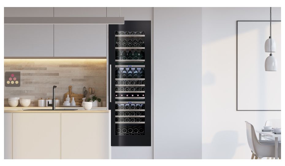 Triple temperature built in wine cabinet for storage and service