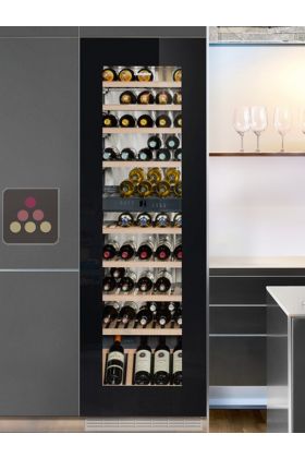 Multi-purpose wine cabinet for the storage and service of wine - can be fitted - Black glass door.
