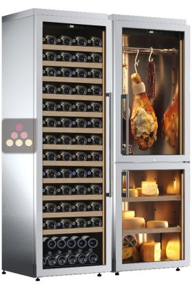 Combination of a single temperature wine cabinet, a cheese cabinet and a delicatessen cabinet