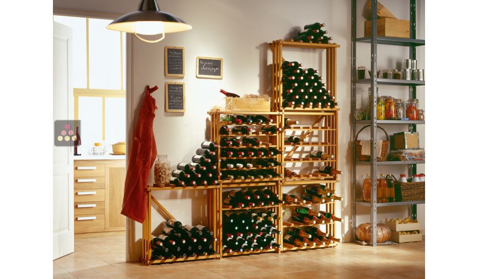 Set of 9 modular beechwood racks for 342 bottles