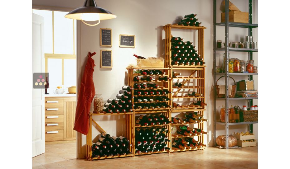Set of 15 modular beechwood racks for 525 bottles