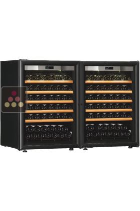 Combination of 2 single temperature wine cabinets for ageing and/or service