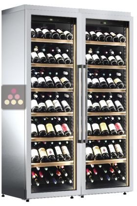 Freestanding combination of 2 single temperature wine cabinets - Sliding doors - Inclined bottles