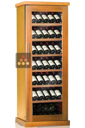 Single temperature wine storage or service cabinet - Massive wood cladding - Inclined bottles