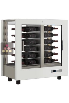Professional multi-temperature wine display cabinet - 4 glazed sides - Horizontal bottles - Wooden cladding