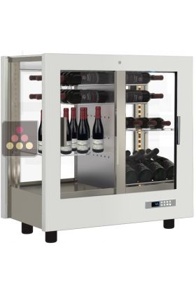 Professional multi-temperature wine display cabinet - 4 glazed sides - Without shelves - Wooden cladding