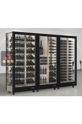 Combination of 3 professional multi-purpose wine display cabinet - 4 glazed sides - Magnetic and interchangeable cover