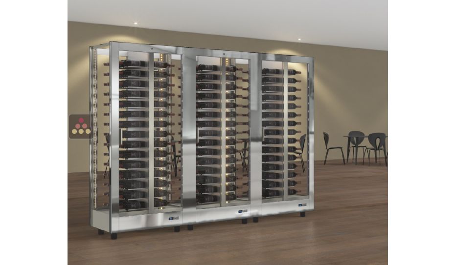 Combination of 3 professional multi-purpose wine display cabinet - 4 glazed sides - Magnetic cover